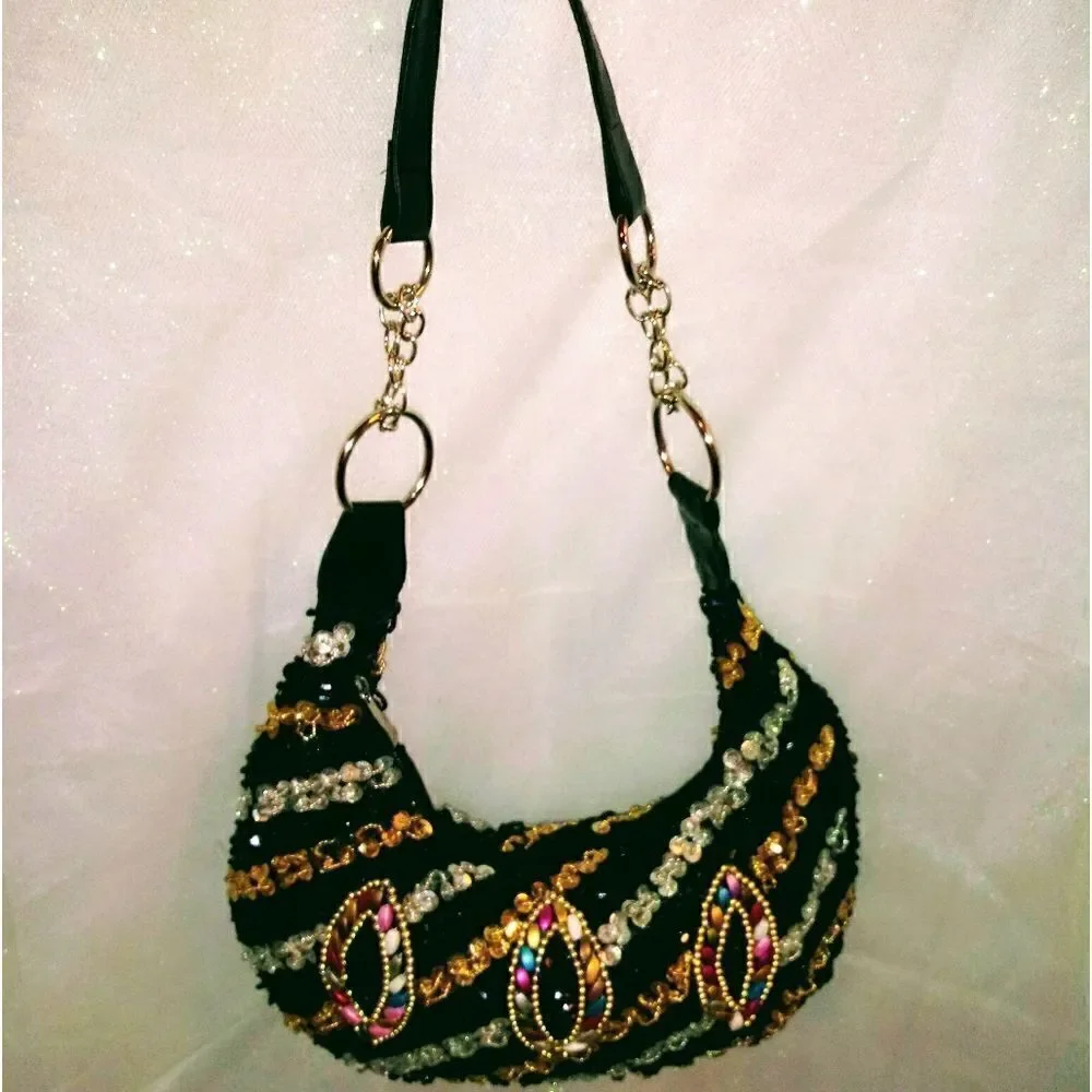Hand made Medium Sequined Beaded Bag. So much detail .